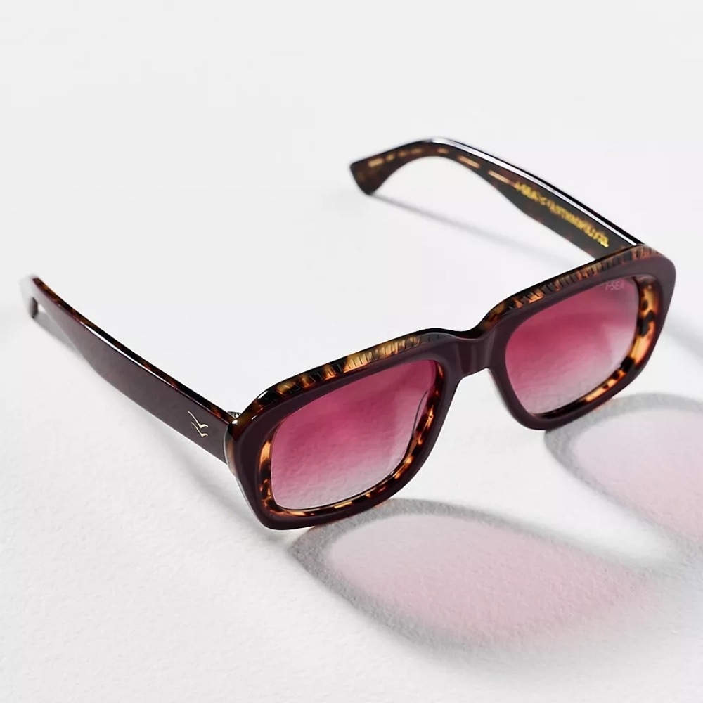 Anthropologie I-SEA Square Shield Sunglasses Purple - Picture 2 of 9